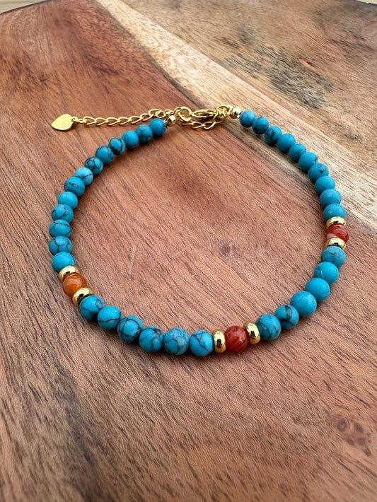 18k gold plated with Red Agate And Turquoise handmade bracelet